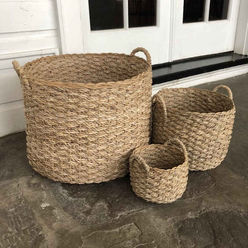 Rosecliff Heights Handwoven Round Banana Leaf 3 Piece Wicker/Rattan